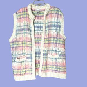 Vtg Partners II Cardigan Sweater Womens 24W Pastel Wool Blend Rainbow Easter 80s